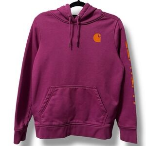 Carhartt Women's Magenta Hoodie with Orange Logo